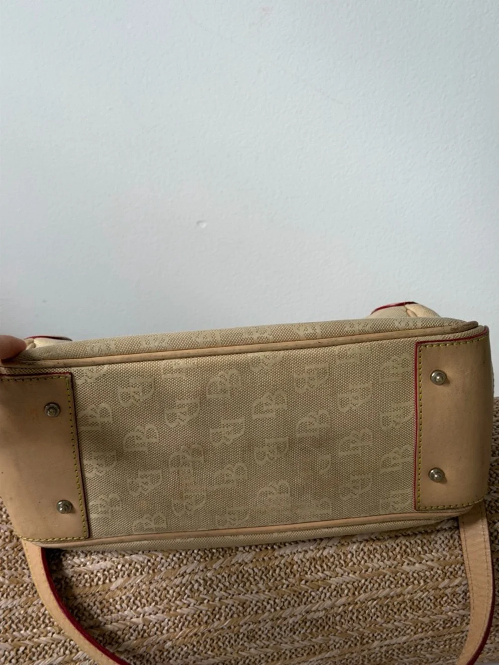 Dooney&Bourke Signature Canvas Satchel Handbag Beige Vachetta Leather Trim Vtg